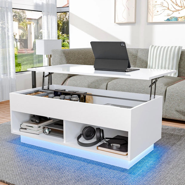 Coffee Tables, Furniture, Home, Living Room Furniture, Modern Coffee TableLift Top Coffee Table with Hidden Compartment High Gloss White Coffee Tables LED Center Rising Cocktail Table for Living Room Accent Furniture - Premium  from Nobles Store - Just $153.80! Shop now at Nobles Store