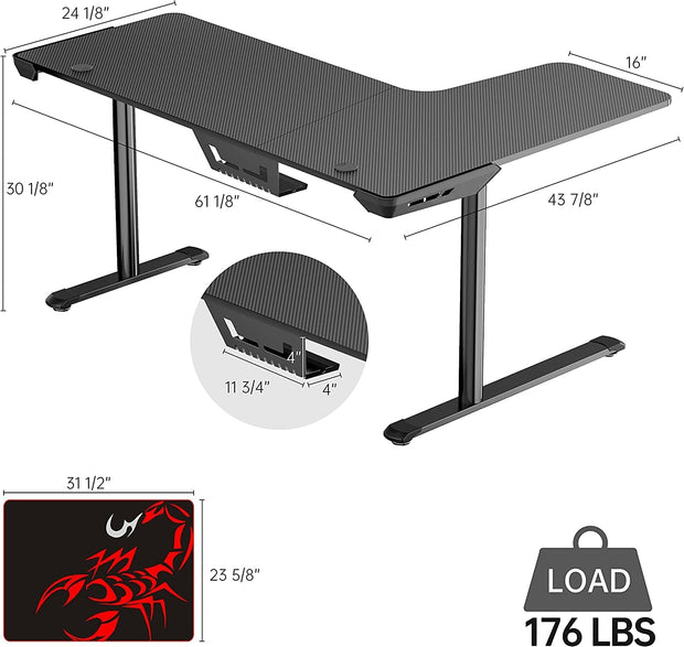 Furniture, Home & Kitchen, Home Office Desks, Home Office FurnitureL Shaped Gaming Desk, 60 Inch L60 Home Office Corner PC Computer Gamer Table Large Writing Workstation Gifts W Mouse Pad Cable Management, Space Saving, Easy to Assemble, Left, Black - Premium  from Nobles Store - Just $454.76! Shop now at Nobles Store