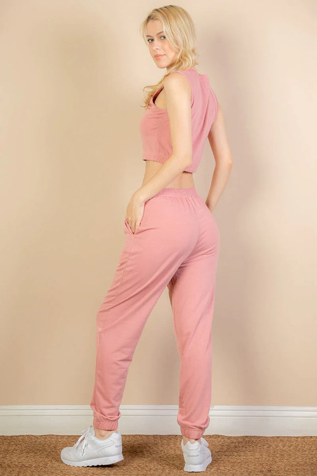 Clothing, Dresses, Shoes & Jewelry, WomenFrench Terry Elastic Waist Tank Top & Joggers Set (CAPELLA) - Premium  from Nobles Store - Just $42.87! Shop now at Nobles Store