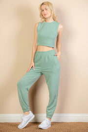 Clothing, Dresses, Shoes & Jewelry, WomenFrench Terry Elastic Waist Tank Top & Joggers Set (CAPELLA) - Premium  from Nobles Store - Just $42.87! Shop now at Nobles Store