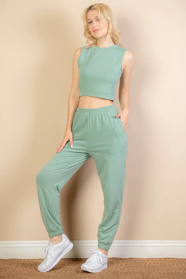 Clothing, Dresses, Shoes & Jewelry, WomenFrench Terry Elastic Waist Tank Top & Joggers Set (CAPELLA) - Premium  from Nobles Store - Just $42.87! Shop now at Nobles Store