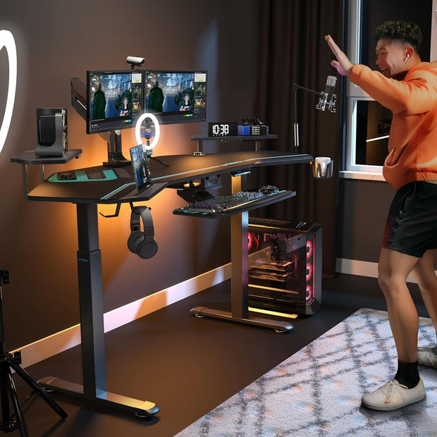 Computer Workstations, Desks & Workstations, Office Furniture & Lighting, Office ProductsGaming Desk, Standing Desk Keyboard Tray, 72" Wing Shaped Music Studio Desk Electric Adjustable Height Desk Sit Stand Desk with LED Shelves, Gaming Recording Live Stream, Slot Design - Premium  from Nobles Store - Just $1403.23! Shop now at Nobles Store