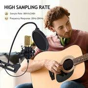 USB Condenser Microphone, 96Khz/24Bit Cardioid Computer Mic Kit for PC Recording, Gaming, Live Streaming, Voice Over, Youtube, Twitch, with Upgraded Boom Arm, ZY-UA2 (Gold)