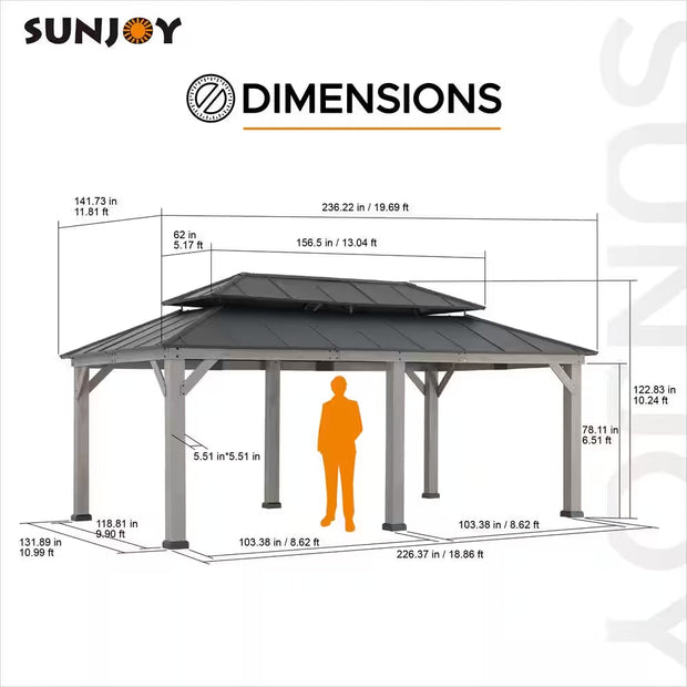Gazebos, Outdoor Storage, Shade Structures, Storage & Organization12 Ft. X 20 Ft. Matte Black Cedar Framed Gazebo with Steel Hardtop - Premium  from Nobles Store - Just $3681.29! Shop now at Nobles Store