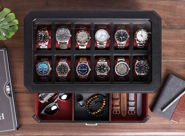 Cabinets & Cases, Clothing, Jewelry & Watch Accessories, Shoe, Shoes & Jewelry, Watch Accessories12 Slot Leather Watch Box with Valet Drawer - 12 Slot Luxury Watch Case Display Organizer - Premium  from Nobles Store - Just $179.93! Shop now at Nobles Store