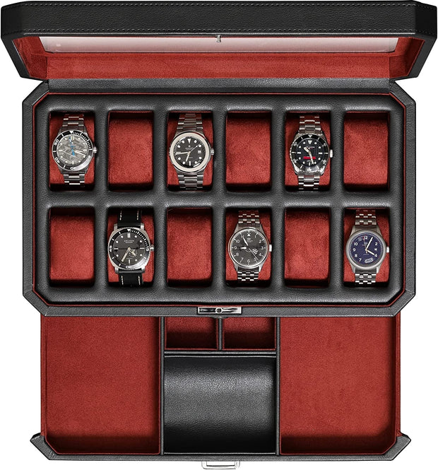 Cabinets & Cases, Clothing, Jewelry & Watch Accessories, Shoe, Shoes & Jewelry, Watch Accessories12 Slot Leather Watch Box with Valet Drawer - 12 Slot Luxury Watch Case Display Organizer - Premium  from Nobles Store - Just $179.93! Shop now at Nobles Store