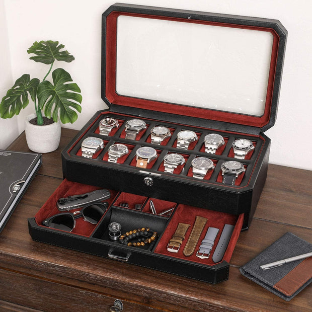 Cabinets & Cases, Clothing, Jewelry & Watch Accessories, Shoe, Shoes & Jewelry, Watch Accessories12 Slot Leather Watch Box with Valet Drawer - 12 Slot Luxury Watch Case Display Organizer - Premium  from Nobles Store - Just $179.93! Shop now at Nobles Store