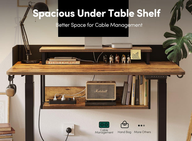 Furniture, Home & Kitchen, Home Office Desks, Home Office Furniture55" Electric Standing Desk with Shelves, 55 X 24 Inch Sit Stand Rising Desk with Monitor Stand - Premium  from Nobles Store - Just $369.21! Shop now at Nobles Store