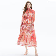 Clothing, null, WomenVacation Style Lantern Sleeve Chiffon Stand-up Collar Flounced Skirt Swing - Premium 0 from Nobles Store - Just $81.05! Shop now at Nobles Store