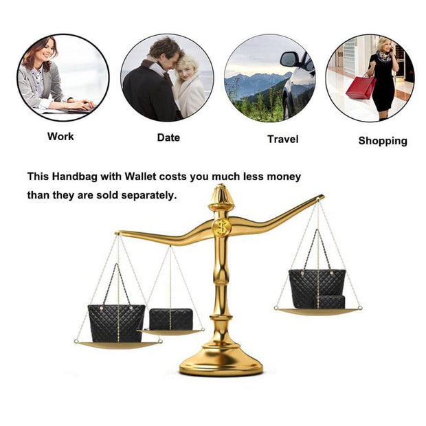 Bags & Accessories, Clothing, Women's Bags, Women's Bags & Accessories, Womens Tote BagsPoppy Quilted Women Handbags Purses Leather Tote Bag Satchel Wallet Set 2Pcs Chain Strap Shoulder Bag Classic - Premium  from Nobles Store - Just $64.19! Shop now at Nobles Store