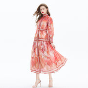 Clothing, null, WomenVacation Style Lantern Sleeve Chiffon Stand-up Collar Flounced Skirt Swing - Premium 0 from Nobles Store - Just $81.05! Shop now at Nobles Store