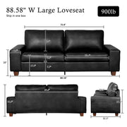 89" Upholstered Vegan Leather Sofa with Wide Square Arms and Storage Pockets Couches