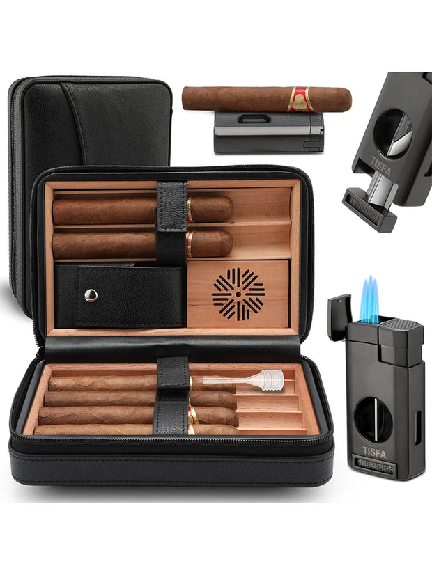 Home & Garden, Household Merchandises, Lighters & Smoking AccessoriesCigar Humidor, Cedar Wood Cigar Case with Cigar Lighter, V Cut Cigar Cutter,Cigar Holder 3 in 1 Travel Cigar Humidor Box - Premium  from Nobles Store - Just $65.79! Shop now at Nobles Store