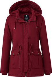 Women'S Winter Thicken Puffer Coat Warm Fleece Lined Parka Jacket with Fur Hood