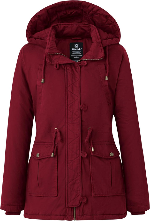 Women'S Winter Thicken Puffer Coat Warm Fleece Lined Parka Jacket with Fur Hood