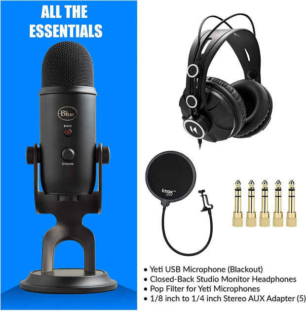 Accessories, Microphones & Accessories, Musical Instruments, Pop Filters, Windscreens & Pop FiltersYeti USB Microphone (Blackout) Bundle with Knox Gear Headphones and Pop Filter (3 Items) - Premium  from Nobles Store - Just $224.43! Shop now at Nobles Store