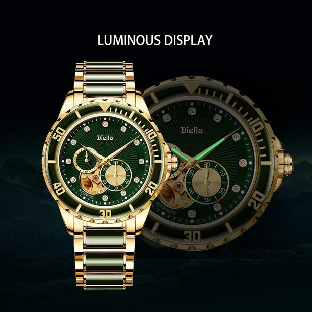 Clothing, Men, Shoes & Jewelry, Watches, Wrist WatchesMen'S Automatic Mechanical Wrist Watches, Luxury Skeleton Watches for Men with Black Green Jade & Steel Strap - Premium  from Nobles Store - Just $669! Shop now at Nobles Store