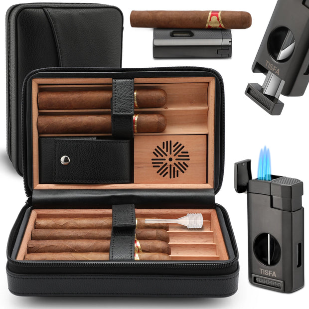 Home & Garden, Household Merchandises, Lighters & Smoking AccessoriesCigar Humidor, Cedar Wood Cigar Case with Cigar Lighter, V Cut Cigar Cutter,Cigar Holder 3 in 1 Travel Cigar Humidor Box - Premium  from Nobles Store - Just $65.79! Shop now at Nobles Store