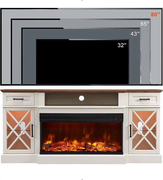 Fireplace TV Stands, Furniture, Home, TV Stands & Entertainment Centers3-Sided Glass Farmhouse 70" Fireplace TV Stand for Tvs up to 80", Highboy Entertainment Center with 36" Electric Fireplace, Antique White - Premium  from Nobles Store - Just $767.31! Shop now at Nobles Store