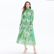 Clothing, null, WomenVacation Style Lantern Sleeve Chiffon Stand-up Collar Flounced Skirt Swing Waist-slimming Long Dress - Premium 0 from Nobles Store - Just $81.05! Shop now at Nobles Store
