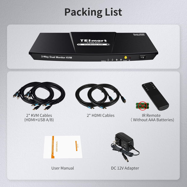 HDMI KVM Switch 2 Monitors 2 Computers 4K@60Hz, USB 2.0, Dual Monitor KVM Switch HDMI 2 Port Extended Display, EDID Emulators, L/R Audio, Hotkey Switch, Button Switch with Input Cables