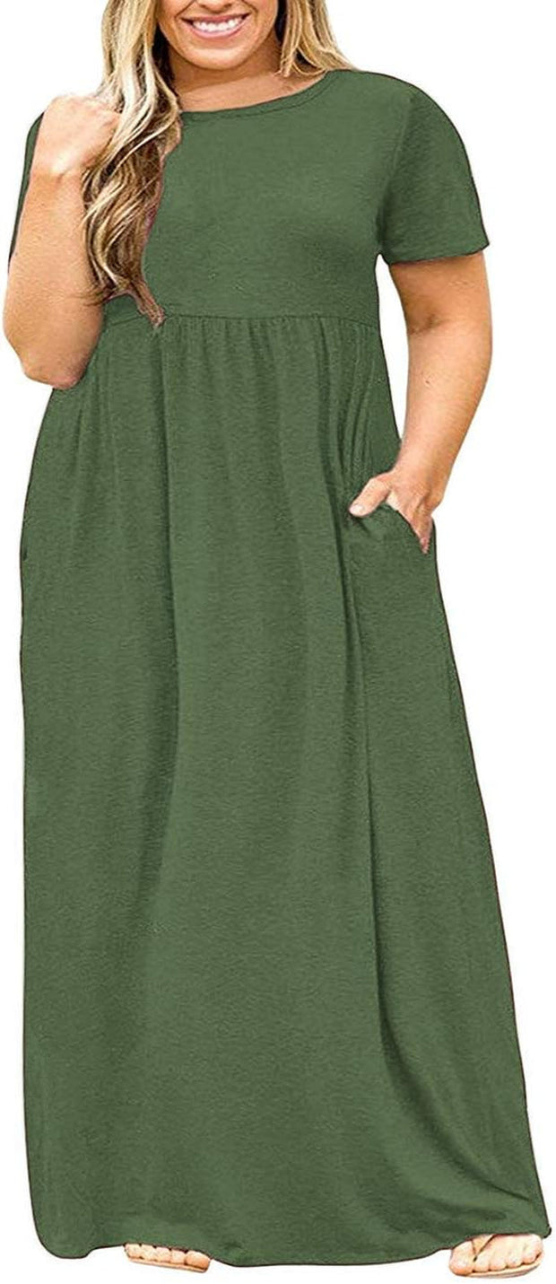 Clothing, Dresses, Maternity, Nursing, Shoes & Jewelry, WomenWomen’S plus Size Maxi Dresses Summer Casual Short Sleeve Fahion Long Dress with Pockets - Premium  from Nobles Store - Just $59.93! Shop now at Nobles Store