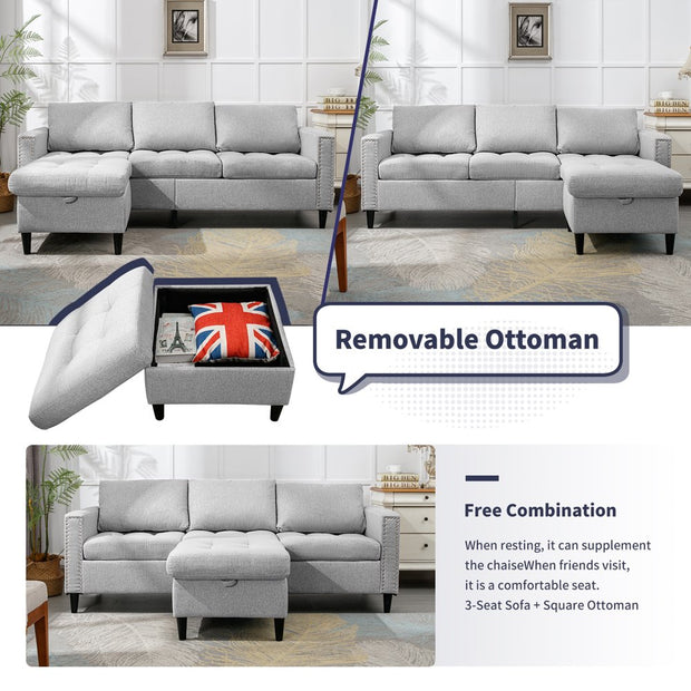 Furniture, Home, Living Room Furniture, Sectional Couches & SofasReversible Sectional Couch Set 3 Seat, L Shaped Modular Sleeper Sofa Bed with Flexible Storage Ottoman Chaise - Light Grey - Premium  from Nobles Store - Just $585.54! Shop now at Nobles Store