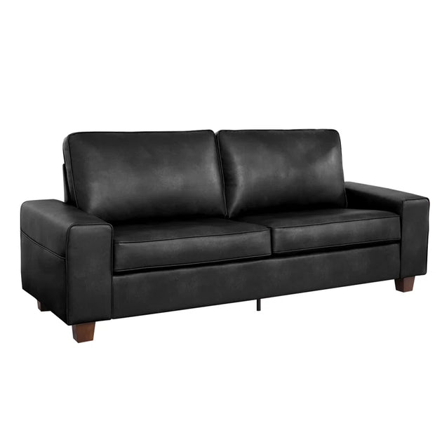 89" Upholstered Vegan Leather Sofa with Wide Square Arms and Storage Pockets Couches