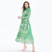 Clothing, null, WomenVacation Style Lantern Sleeve Chiffon Stand-up Collar Flounced Skirt Swing Waist-slimming Long Dress - Premium 0 from Nobles Store - Just $81.05! Shop now at Nobles Store