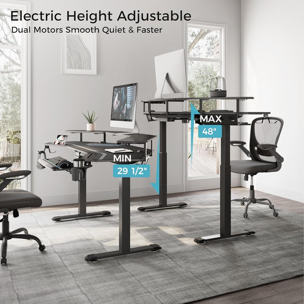 Computer Workstations, Desks & Workstations, Office Furniture & Lighting, Office ProductsGaming Desk, Standing Desk Keyboard Tray, 72" Wing Shaped Music Studio Desk Electric Adjustable Height Desk Sit Stand Desk with LED Shelves, Gaming Recording Live Stream, Slot Design - Premium  from Nobles Store - Just $1403.23! Shop now at Nobles Store