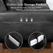 89" Upholstered Vegan Leather Sofa with Wide Square Arms and Storage Pockets Couches