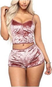 Clothing, Lingerie, Sets, Shoes & Jewelry, Sleep & Lounge, WomenWomen'S Velvet 2 Piece Outfit Spaghetti Strap Sleeveless Crop Top Camisole and Shorts Pajamas Set Sleepwear Nightwear - Premium  from Nobles Store - Just $39.17! Shop now at Nobles Store