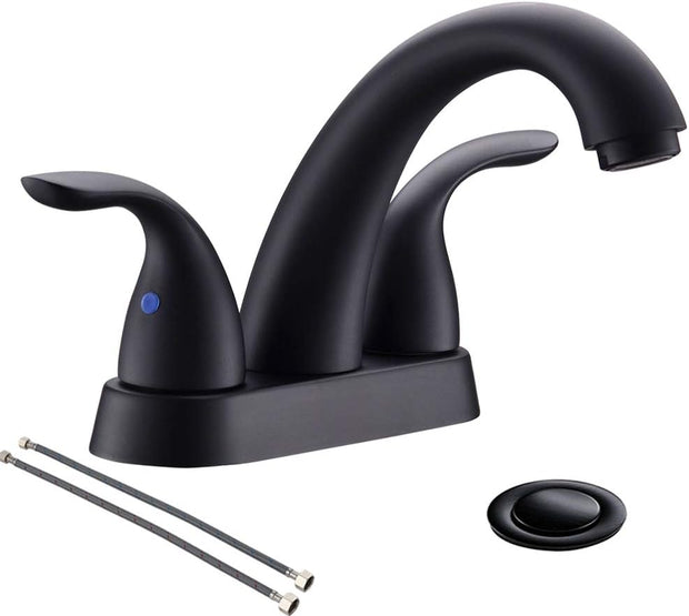 Bathroom Fixtures, Bathroom Sink Faucets & Parts, Kitchen & Bath Fixtures, Tools & Home Improvement, Touch On Faucets4 Inch 2 or 3 Holes 2 Handles Centerset Matte Black Lead-Free Bathroom Sink Faucet, Bathroom Faucet with Copper Pop up Drain and Water Supply Lines, BF008-5-MB - Premium  from Nobles Store - Just $77.31! Shop now at Nobles Store
