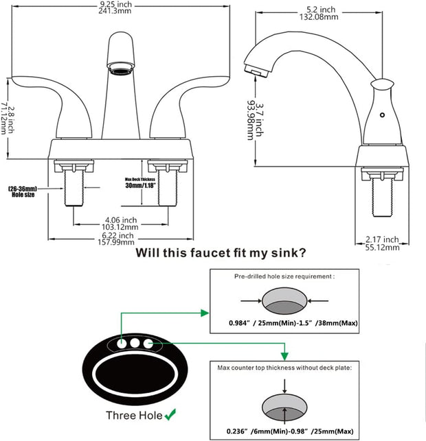 Bathroom Fixtures, Bathroom Sink Faucets & Parts, Kitchen & Bath Fixtures, Tools & Home Improvement, Touch On Faucets4 Inch 2 or 3 Holes 2 Handles Centerset Matte Black Lead-Free Bathroom Sink Faucet, Bathroom Faucet with Copper Pop up Drain and Water Supply Lines, BF008-5-MB - Premium  from Nobles Store - Just $77.31! Shop now at Nobles Store