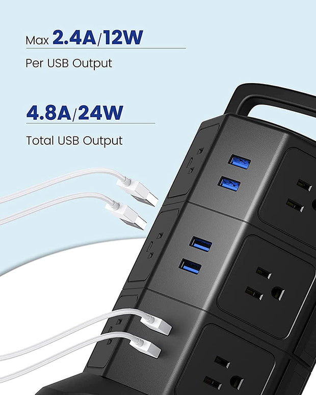 Accessories & Supplies, Electronics, Power Strips, Power Strips & Surge ProtectorsPower Strip Tower Surge Protector,  1625W 13A Outlet Surge Electric Tower, 12 Outlets 6 USB Ports Charging Station with 16AWG 6.5Ft Heavy Duty Extension Cord for Home Office Dorm Black - Premium  from Nobles Store - Just $61.21! Shop now at Nobles Store
