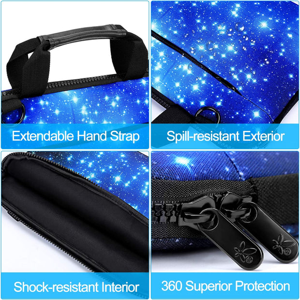 15 15.4 15.6 Inch Canvas Laptop Sleeve Bag Messenger Shoulder Briefcase -Blue Starry