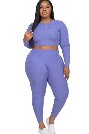 Clothing, Dresses, Shoes & Jewelry, WomenPlus Size Ribbed Long Sleeve Crop Top & Leggings Set (CAPELLA) - Premium  from Nobles Store - Just $52.29! Shop now at Nobles Store