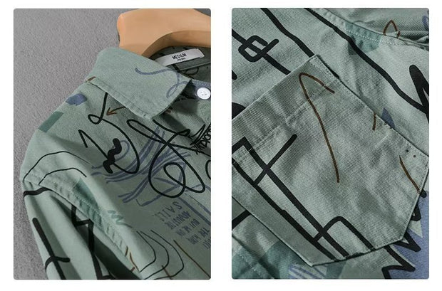 Hong Kong Style Fashion Men's Loose Printed Long Sleeve Shirt - Premium 0 from Nobles Store - Just $23.66! Shop now at Nobles Store