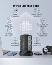 Accessories & Supplies, Electronics, Power Strips, Power Strips & Surge ProtectorsTower Power Strip with 15W Wireless Charger,  1050J Surge Protector Tower 13A Charging Station with 12 AC Outlets & 6 USB Ports (2 USB C), 6.5Ft Black Extension Cord for Dorm Essentials - Premium  from Nobles Store - Just $82.87! Shop now at Nobles Store