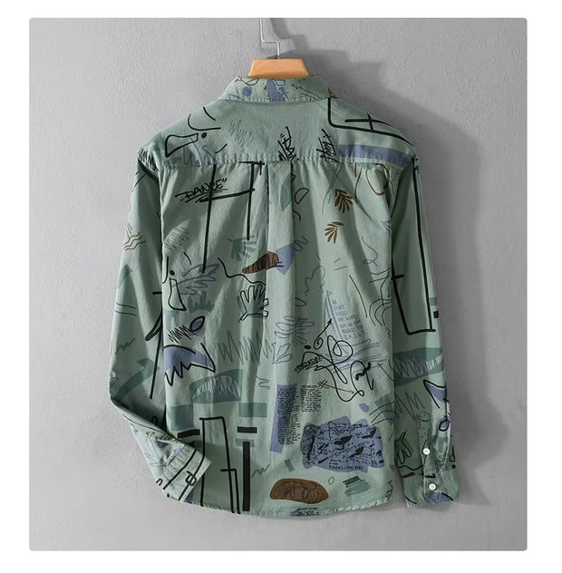 Hong Kong Style Fashion Men's Loose Printed Long Sleeve Shirt - Premium 0 from Nobles Store - Just $23.66! Shop now at Nobles Store