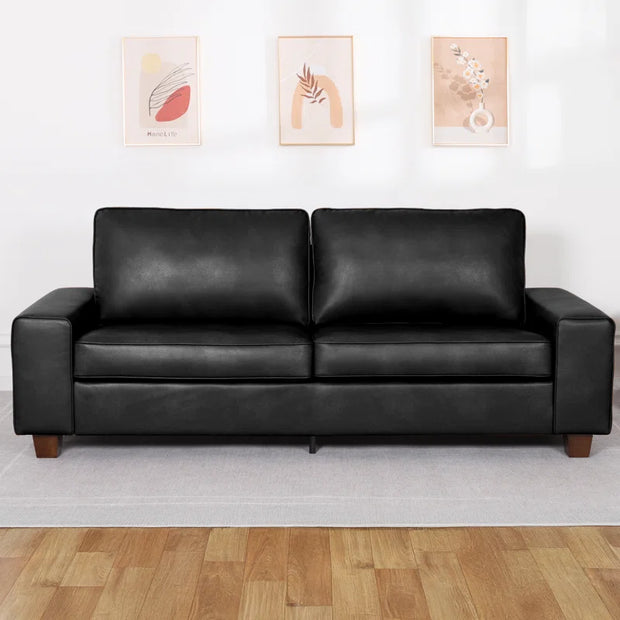 89" Upholstered Vegan Leather Sofa with Wide Square Arms and Storage Pockets Couches