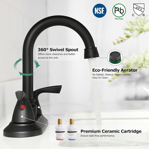 Bathroom Fixtures, Bathroom Sink Faucets & Parts, Kitchen & Bath Fixtures, Tools & Home Improvement, Touch On Faucets2-Handle Bathroom Faucet with Metal Drain Assembly & Supply Lines NSF Cupc Certified, Matte Black, 1359104 - Premium  from Nobles Store - Just $65.67! Shop now at Nobles Store