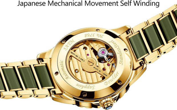 Clothing, Men, Shoes & Jewelry, Watches, Wrist WatchesMen'S Automatic Mechanical Wrist Watches, Luxury Skeleton Watches for Men with Black Green Jade & Steel Strap - Premium  from Nobles Store - Just $669! Shop now at Nobles Store