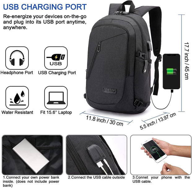 Backpacks, Bags, Cases & Sleeves, Computers & Accessories, Electronics, Laptop AccessoriesAnti-Theft Travel Laptop Backpack with USB Charging Port Lock,Water Resistant Slim Work Computer Bag for Men College Bookbags Fits 15.6 Inch Laptop - Premium  from Nobles Store - Just $45.65! Shop now at Nobles Store