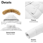 Women'S Puffer Jacket Warm Winter Coat Hooded Waterproof Puffer Jacket White M