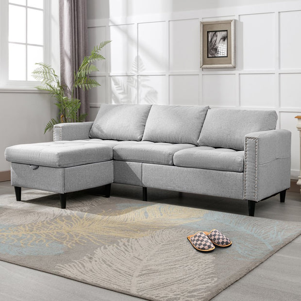 Furniture, Home, Living Room Furniture, Sectional Couches & SofasReversible Sectional Couch Set 3 Seat, L Shaped Modular Sleeper Sofa Bed with Flexible Storage Ottoman Chaise - Light Grey - Premium  from Nobles Store - Just $585.54! Shop now at Nobles Store