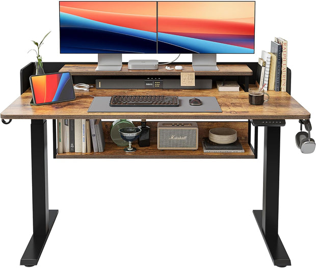 Furniture, Home & Kitchen, Home Office Desks, Home Office Furniture55" Electric Standing Desk with Shelves, 55 X 24 Inch Sit Stand Rising Desk with Monitor Stand - Premium  from Nobles Store - Just $369.21! Shop now at Nobles Store