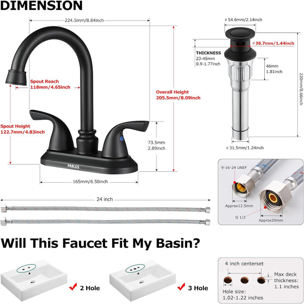 Bathroom Fixtures, Bathroom Sink Faucets & Parts, Kitchen & Bath Fixtures, Tools & Home Improvement, Touch On Faucets2-Handle Bathroom Faucet with Metal Drain Assembly & Supply Lines NSF Cupc Certified, Matte Black, 1359104 - Premium  from Nobles Store - Just $65.67! Shop now at Nobles Store