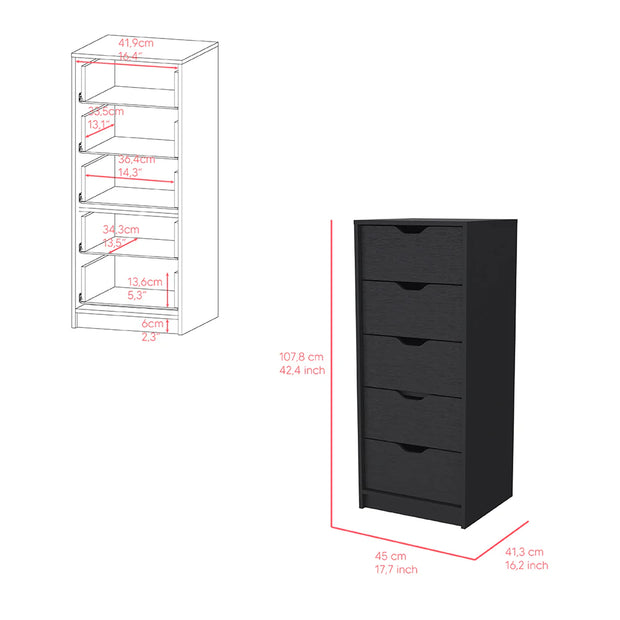 Bedroom Furniture, Furniture, Home & GardenDresser Kamran, Five Drawers Narrow, Black Wengue Finish - Premium  from Nobles Store - Just $176.77! Shop now at Nobles Store