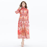 Clothing, null, WomenVacation Style Lantern Sleeve Chiffon Stand-up Collar Flounced Skirt Swing - Premium 0 from Nobles Store - Just $81.05! Shop now at Nobles Store